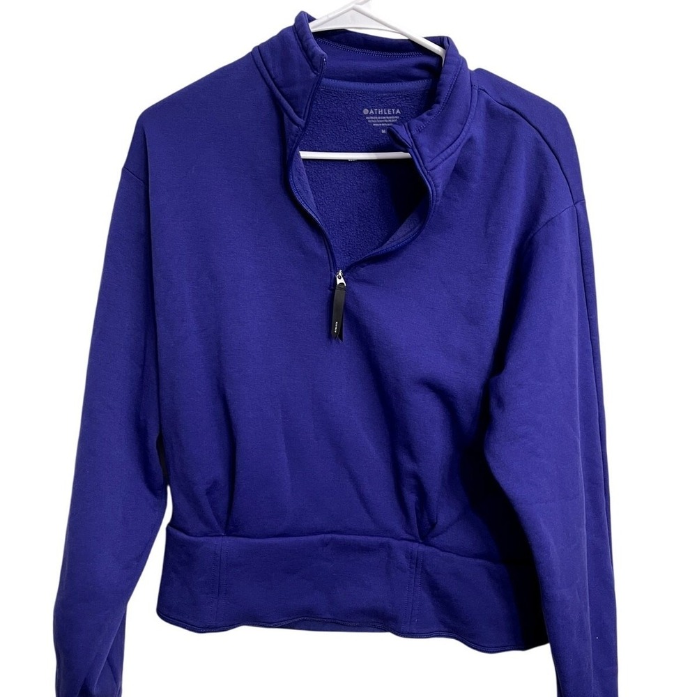 Athleta Altitude Polartec Half Zip Cropped Royal Purple Sweatshirt Size M